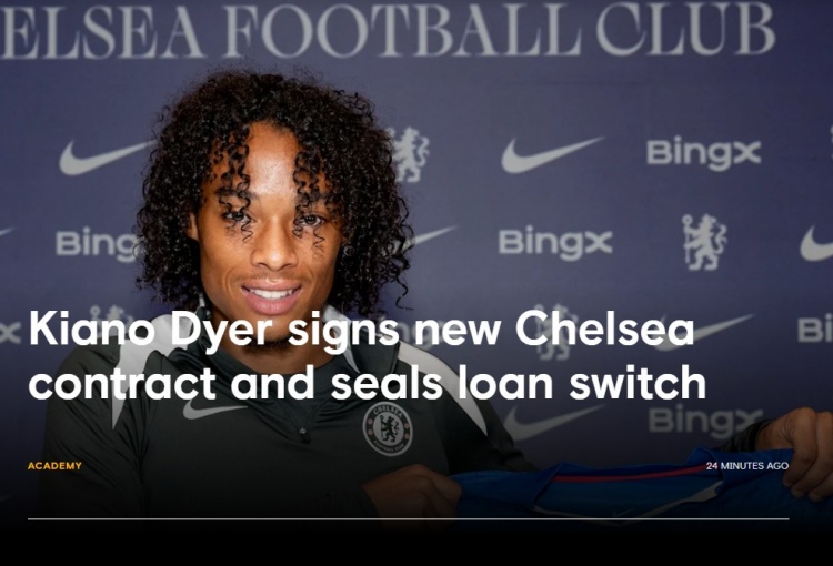 官方：切尔西续约中场小将迪尔至2030年，本赛季将租借荷甲福伦丹